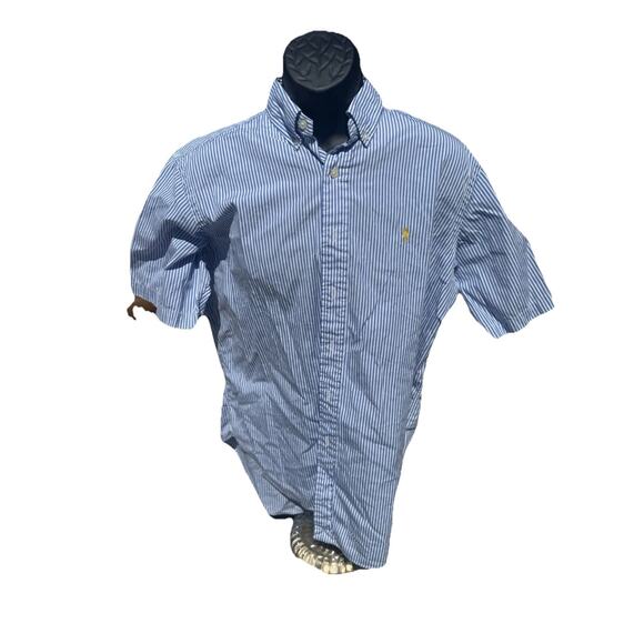 Polo Ralph Lauren Men’s Striped Button Up Polo Large Blue (AF23) - Picture 1 of 3